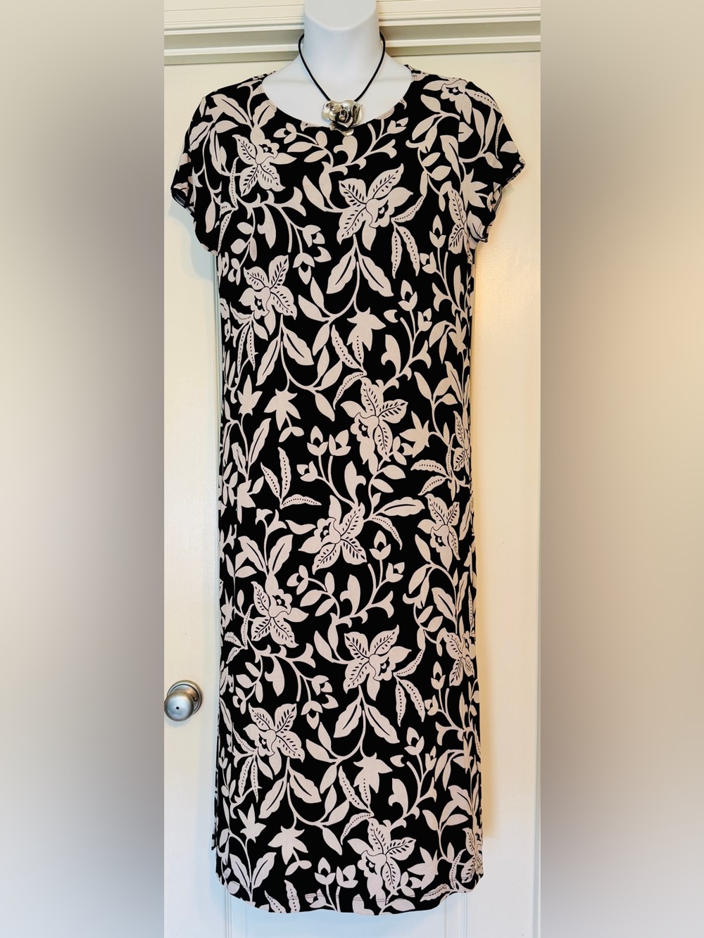 Chico’s Black & White Floral Midi Dress - Comfortable Everyday Style